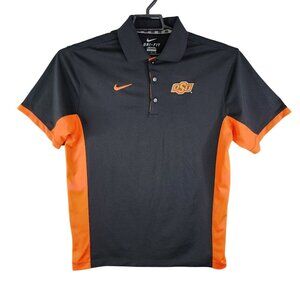 Men's Nike OSU Dri-Fit Polo Shirt Short Sleeve Black & Orange Oklahoma State M